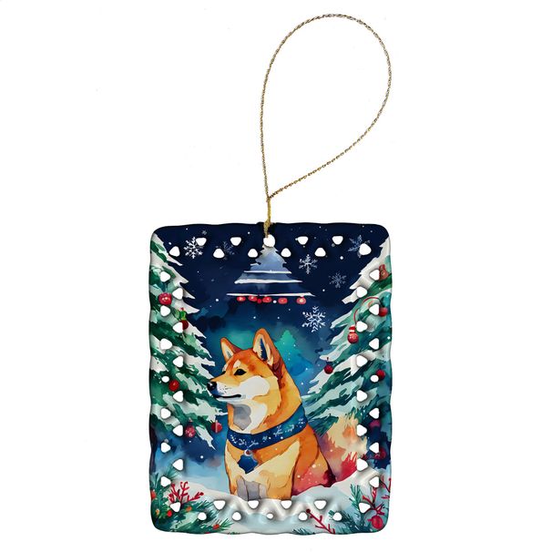 Shiba Inu Christmas Porcelain Ornament Christmas Tree Hanging Decorations For Home Christmas Holiday, Rectangle, Gift, Multicolor_maomaolike.com