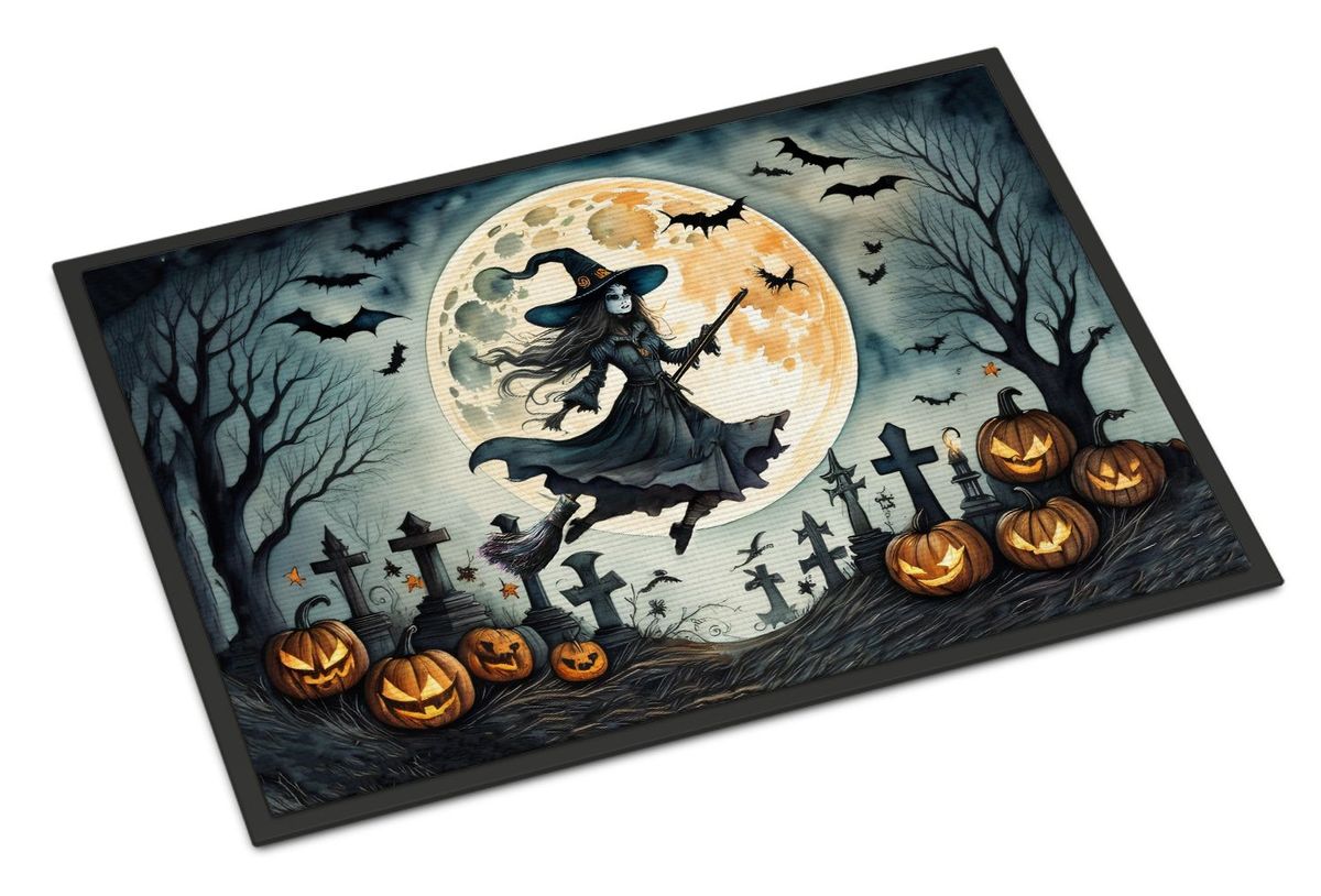 Flying Witch Spooky Halloween Doormat Front Door Mat Indoor Outdoor Rugs For Entryway, Non Slip Washable Low Pile, 24H X 36W_maomaolike.com