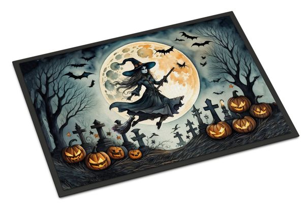 Flying Witch Spooky Halloween Doormat Front Door Mat Indoor Outdoor Rugs For Entryway, Non Slip Washable Low Pile, 24H X 36W_maomaolike.com