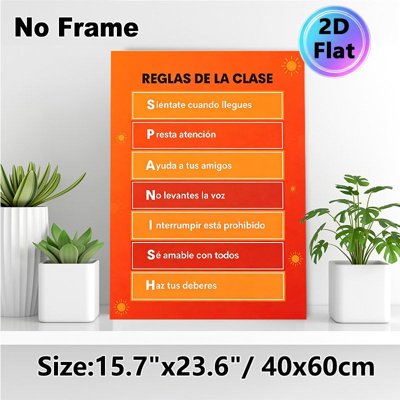 Spanish Classroom Rules Painting Poster, Vibrant Orange-toned Structured Text Poster, Clearly Outlines Classroom Conduct Guidelines To Maintain_maomaolike.com