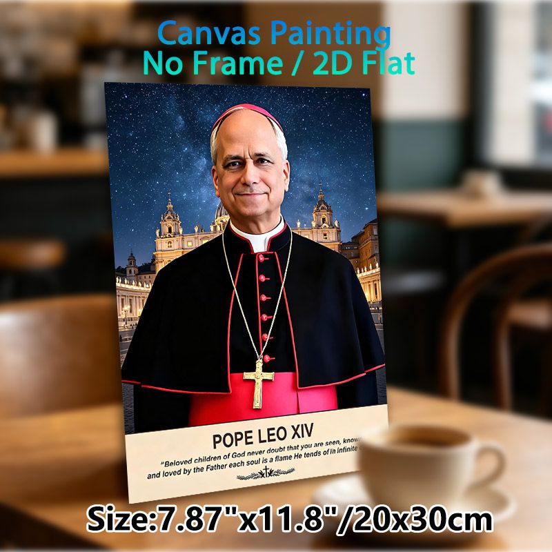 Pope Leo XIV Themed Painting Poster, Realistic Portrait With Starry Vatican Scene Poster, Inspirational Religious Quote Decor For Home, Prayer Space_maomaolike.com
