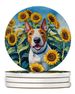 English Bull Terrier In Sunflowers Large Sandstone Coasters Pack Of 4 Absorbent Round Coasters Decor Gifts For Men Or Women, 4 In, Multicolor_maomaolike.com