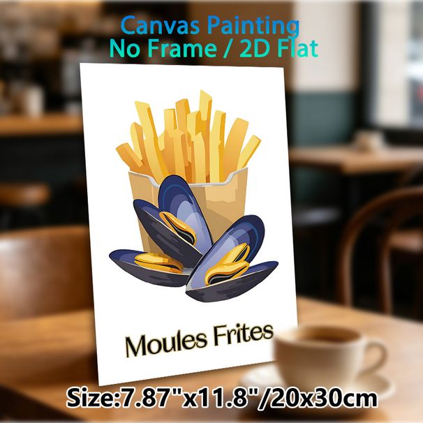 Moules Frites Painting Poster, Vibrant Cartoon-style Mussels & Crispy Fries Poster, Eye-catching Food Artwork Ideal For Kitchen, Dining Room And_maomaolike.com