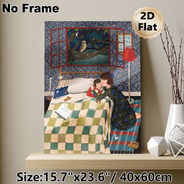 Bedtime Mother And Child Painting Poster, Warm Whimsical Cozy Night Bedroom Scene Poster, Heartwarming Intimate Design Suitable For Bedroom Wall Decor_maomaolike.com