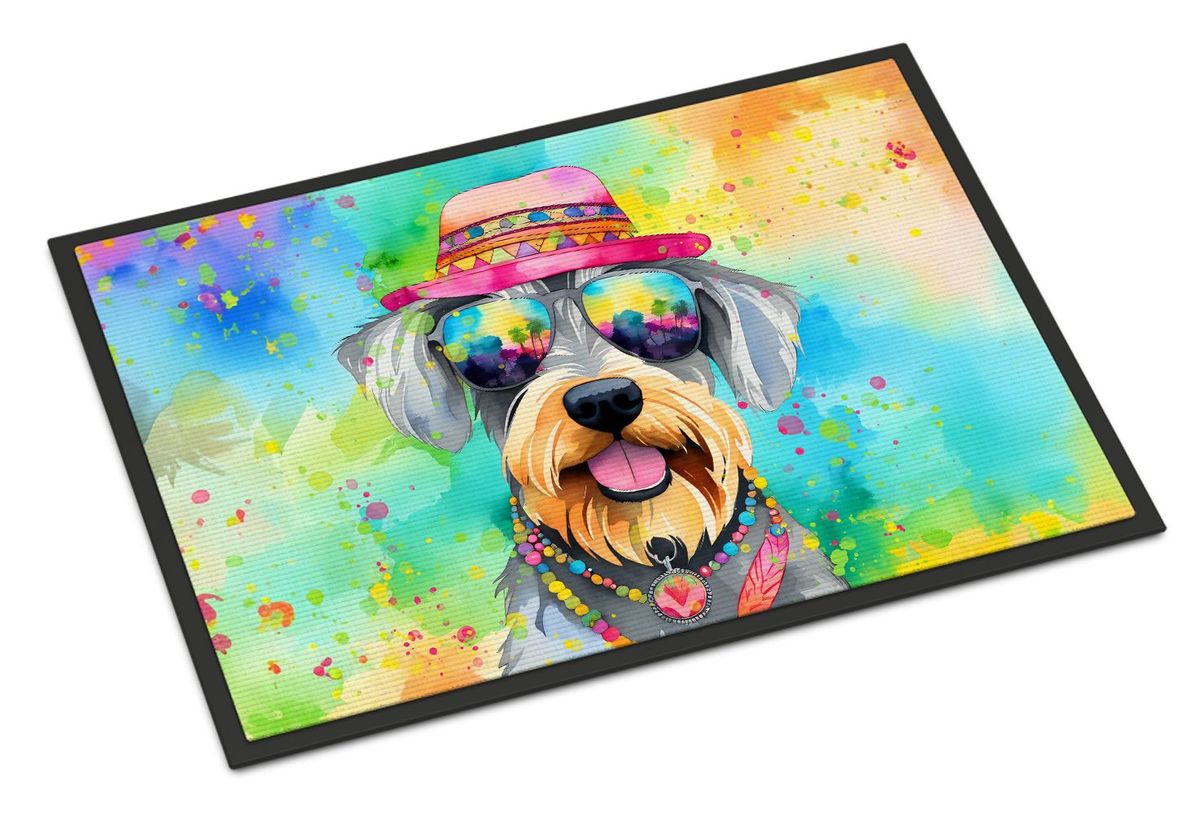Schnauzer Hippie Dawg Doormat Front Door Mat Indoor Outdoor Rugs For Entryway, Non Slip Washable Low Pile, 24H X 36W_maomaolike.com