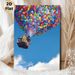 Flying House With Colorful Balloons Painting Poster, Vibrant Whimsical Animated Scene Poster, Uplifting Eye-catching Decor For Living Room, Bedroom_maomaolike.com
