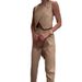 Women's Clothing solid color round neck button top temperament straight pants suit_maomaolike.com