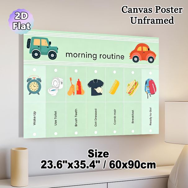 Morning Routine Painting Poster, Soft-toned Iconic Cartoon Style Poster, Clear Visual Guide To Build Consistent Morning Habits, Suitable For Bedroom_maomaolike.com