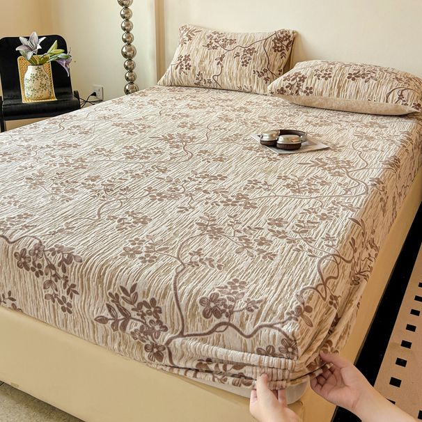 Thickened Carved Milk Coral Single Piece Fleece Student Dormitory Mattress Three-Piece Set Bed Sheet Cover Winter_maomaolike.com