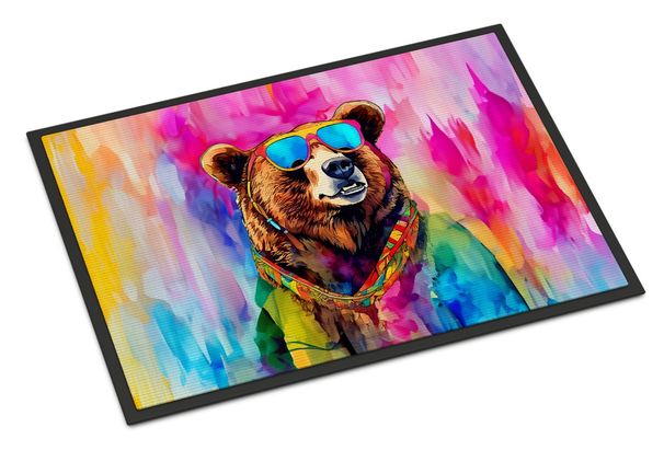 Hippie Animal Grizzly Bear Doormat Front Door Mat Indoor Outdoor Rugs For Entryway, Non Slip Washable Low Pile, 24H X 36W_maomaolike.com