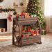 2-tier Raised Garden Bed Rustic Wood Wagon Planter With Drainage Holes And Semi-wheels For Growing Flowers Or Displaying Potted Plants_maomaolike.com