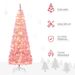6ft Prelit Snow Flocked Artificial Christmas Tree With Pencil Shape, Pine Realistic Branches, Warm White LED Lights, Auto Open, Pink And White_maomaolike.com