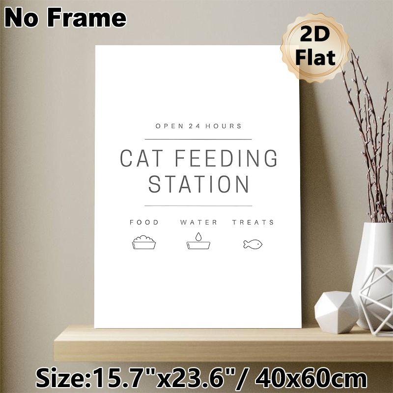 Cat Feeding Station Painting Poster, Minimalist Line-art Style Poster, Clear Signage For Cat Feeding Area, Ideal For Home Pet Corner Or Kitchen Wall_maomaolike.com