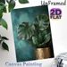 Monstera & Tropical Leaves Painting Poster, Luxury Gilded Foliage Poster, Golden-trimmed Leaves In Embossed Golden Pot With Textured Teal Backdrop_maomaolike.com