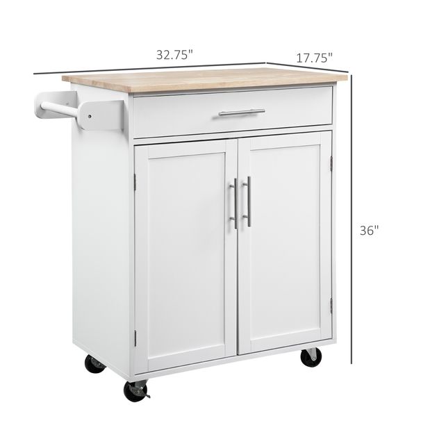 Kitchen Island Cart, Rolling Island Table With Solid Wood Top, Trolley Cart With Drawer, Storage Cabinet & Towel Rack, White_maomaolike.com