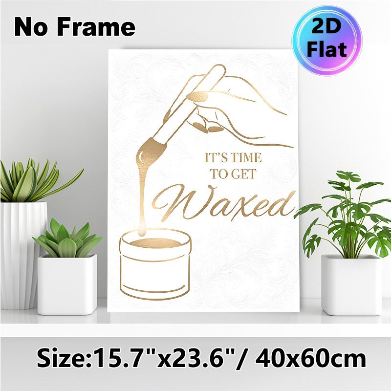 Waxing Salon Themed Painting Poster, Elegant Gold Line Art Poster, Stylish Waxing-themed Decor With Brush And Typography, Ideal For Beauty Studio And_maomaolike.com