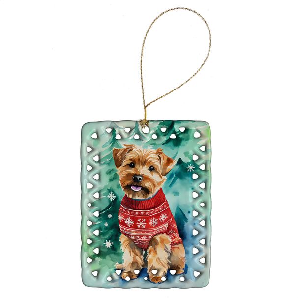 Norfolk Terrier Christmas Porcelain Ornament Christmas Tree Hanging Decorations For Home Christmas Holiday, Rectangle, Gift, Multicolor_maomaolike.com