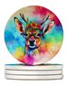 Hippie Animal Deer Large Sandstone Coasters Pack Of 4 Absorbent Round Coasters Decor Gifts For Men Or Women, 4 In, Multicolor_maomaolike.com