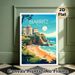 Biarritz France Coastal Painting Poster, Vibrant Retro Travel Style Poster, Scenic Beach With Cliff-top Buildings Design, Ideal For Living Room_maomaolike.com