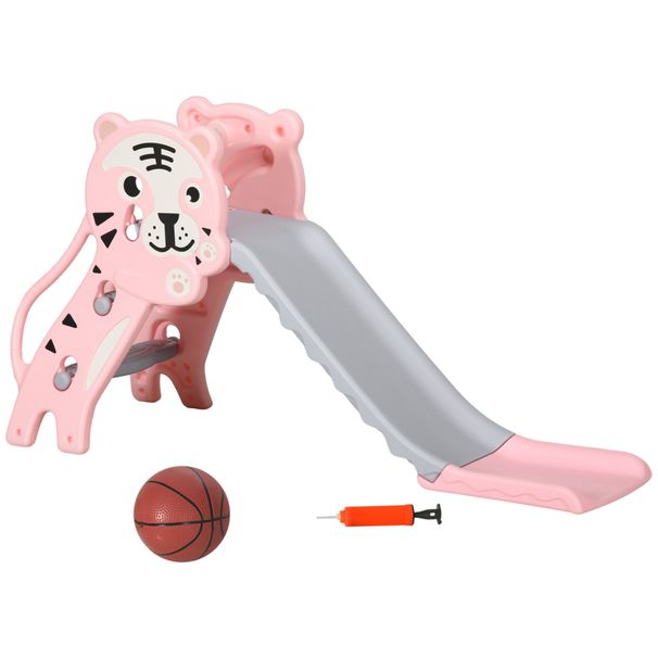 Slide For Kids With Basketball Hoop For Indoor Use, Easy Set Up Baby Slide For Kids 18-36 Months, Pink_maomaolike.com