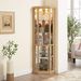 Corner Lighted Curio Cabinet Corner Glass Cabinet Lighted Curio Cabinet Corner Display Case For Living Room, Curio Cabinet, Antique Collection, Wine,Bar Glass Storage Light Included,Dark Cherry_maomaolike.com