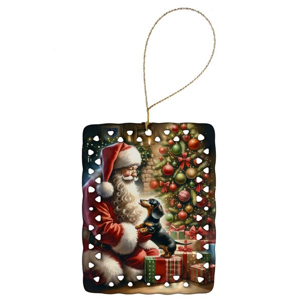 Dachshund And Santa Claus Porcelain Ornament Christmas Tree Hanging Decorations For Home Christmas Holiday, Rectangle, Gift, Multicolor_maomaolike.com