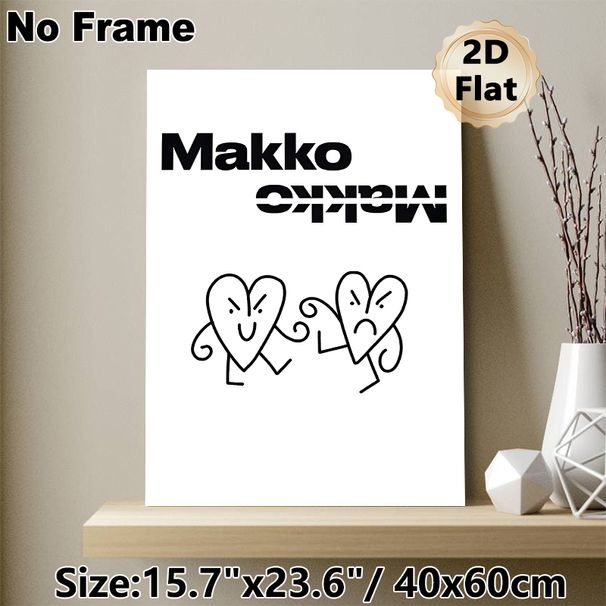 Makko Cartoon Heart Emotion Painting Poster, Minimalist Black & White Line-art Poster, Expressive Contrasting-mood Heart Figures, Chic Wall Decor_maomaolike.com