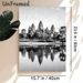 Angkor Wat Themed Painting Poster, Vintage Monochrome Historic Temple With Water Reflection Poster, Brings Cultural Sophistication To Living Room_maomaolike.com