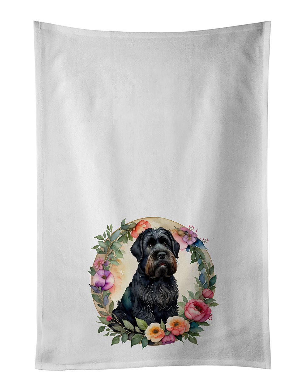 Black Russian Terrier And Flowers Kitchen Towel Set Of 2 White Dish Towels Decorative Bathroom Hand Towel For Hand, Face, Hair, Yoga, Tea, Dishcloth, 19 X 28", White_maomaolike.com