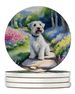 Sealyham Terrier Spring Path Large Sandstone Coasters Pack Of 4 Absorbent Round Coasters Decor Gifts For Men Or Women, 4 In, Multicolor_maomaolike.com