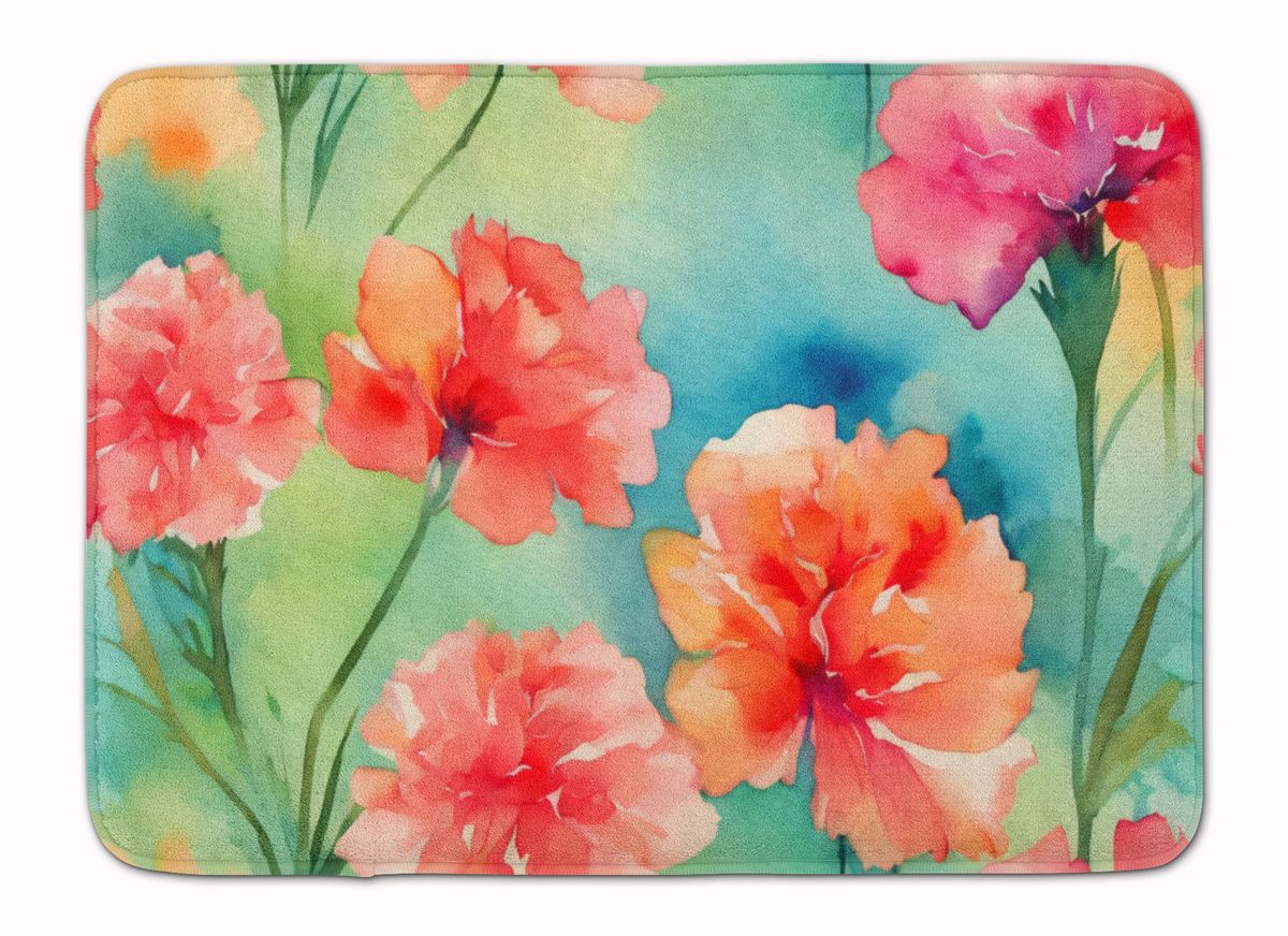 Carnations In Watercolor Memory Foam Kitchen Mat Machine Washable Anti-Fatigue Mat Cushion Comfort Bath Mat Or Kitchen Rug_maomaolike.com