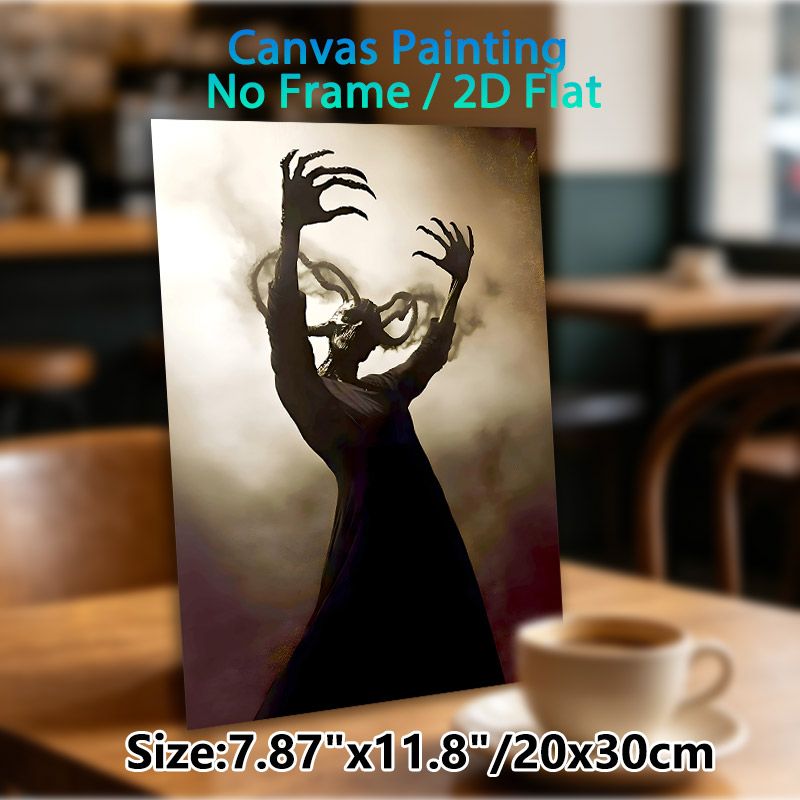 Dark Witch Painting Poster, Mysterious Gloomy Smoky Silhouette Poster, Eerie Atmospheric Design For Home Wall Decor, Halloween-themed Spaces_maomaolike.com