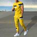 Men's Clothing casual short-sleeved suit 3D digital printing color stripes fashion short-sleeved trousers suit_maomaolike.com