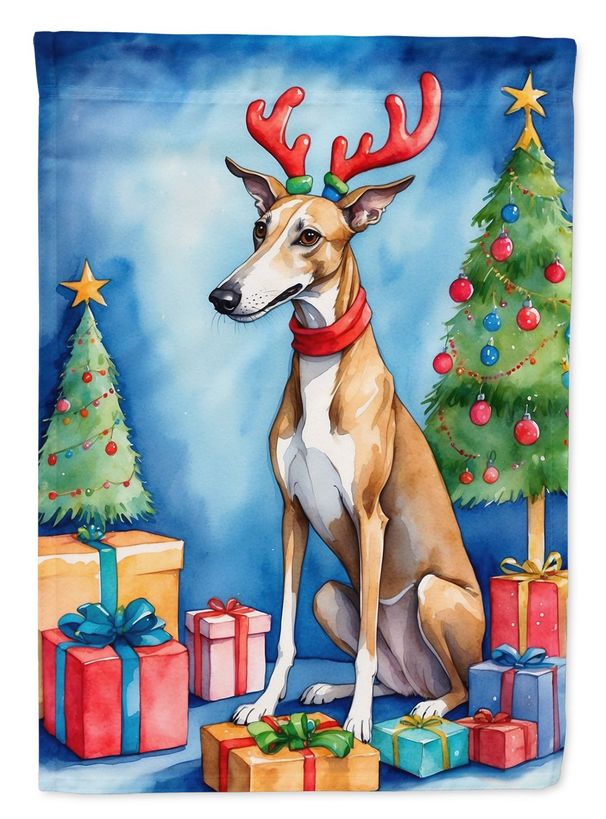 Greyhound Christmas Reindeer House Flag Large Porch Sleeve Pole Decorative Outside Yard Banner Artwork Wall Hanging, Polyester, House Size, Multicolor_maomaolike.com