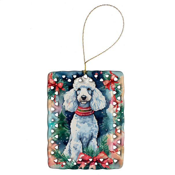 Poodle Christmas Porcelain Ornament Christmas Tree Hanging Decorations For Home Christmas Holiday, Rectangle, Gift, Multicolor_maomaolike.com