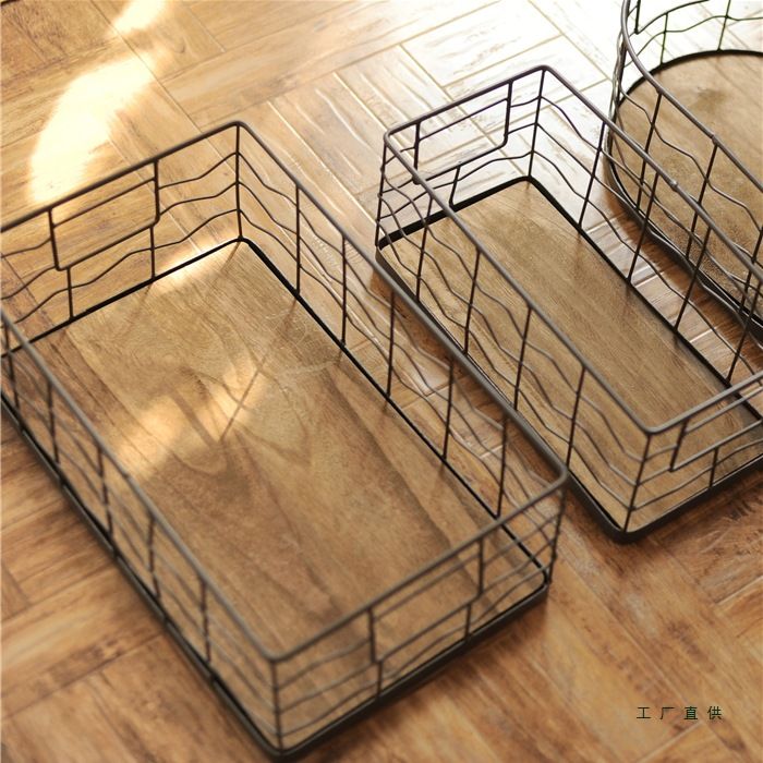 Iron Art Basket Desktop Fruit Snack Kitchen Miscellaneous Books Bookshelf Organizer Storage Box_maomaolike.com
