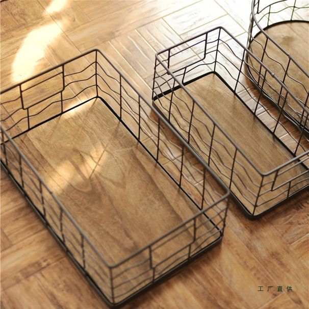Iron Art Basket Desktop Fruit Snack Kitchen Miscellaneous Books Bookshelf Organizer Storage Box_maomaolike.com