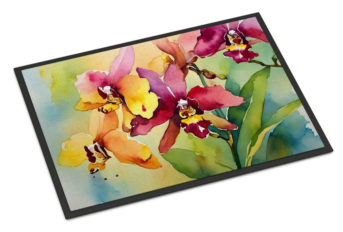 Orchids In Watercolor Doormat Front Door Mat Indoor Outdoor Rugs For Entryway, Non Slip Washable Low Pile, 24H X 36W_maomaolike.com