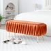 Oval Storage Bench With Gold Legs,Velvet Fabric ,Woven,Upholstered Ottoman Storage Benches For Bedroom End Of Bed,Sherpa Fabric Bench For Living Room,Dining Room,Entryway,Bed Side,Orange,5 Colors_maomaolike.com