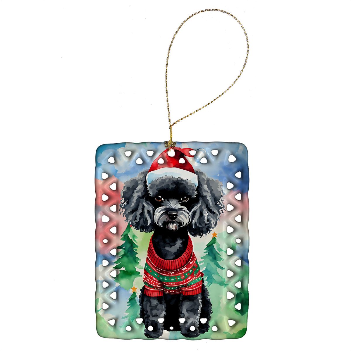 Poodle Christmas Porcelain Ornament Christmas Tree Hanging Decorations For Home Christmas Holiday, Rectangle, Gift, Multicolor_maomaolike.com