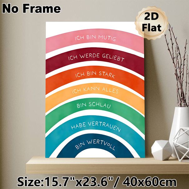 Rainbow Positive Affirmation Painting Poster, Vibrant Watercolor-style Poster, Colorful Rainbow With German Motivational Phrases, Uplifting Decor_maomaolike.com