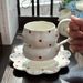 American Pastoral Style, Niche Design, Hand Pinched Irregular Ceramic Coffee Cups And Plates, Small Floral Cups And Plates_maomaolike.com