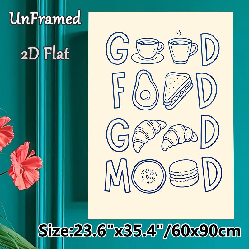 Good Food Good Mood Themed Painting Poster, Minimalist Hand-drawn Breakfast Foods Poster, Warm Food-themed Decor Ideal For Kitchen And Dining Area_maomaolike.com