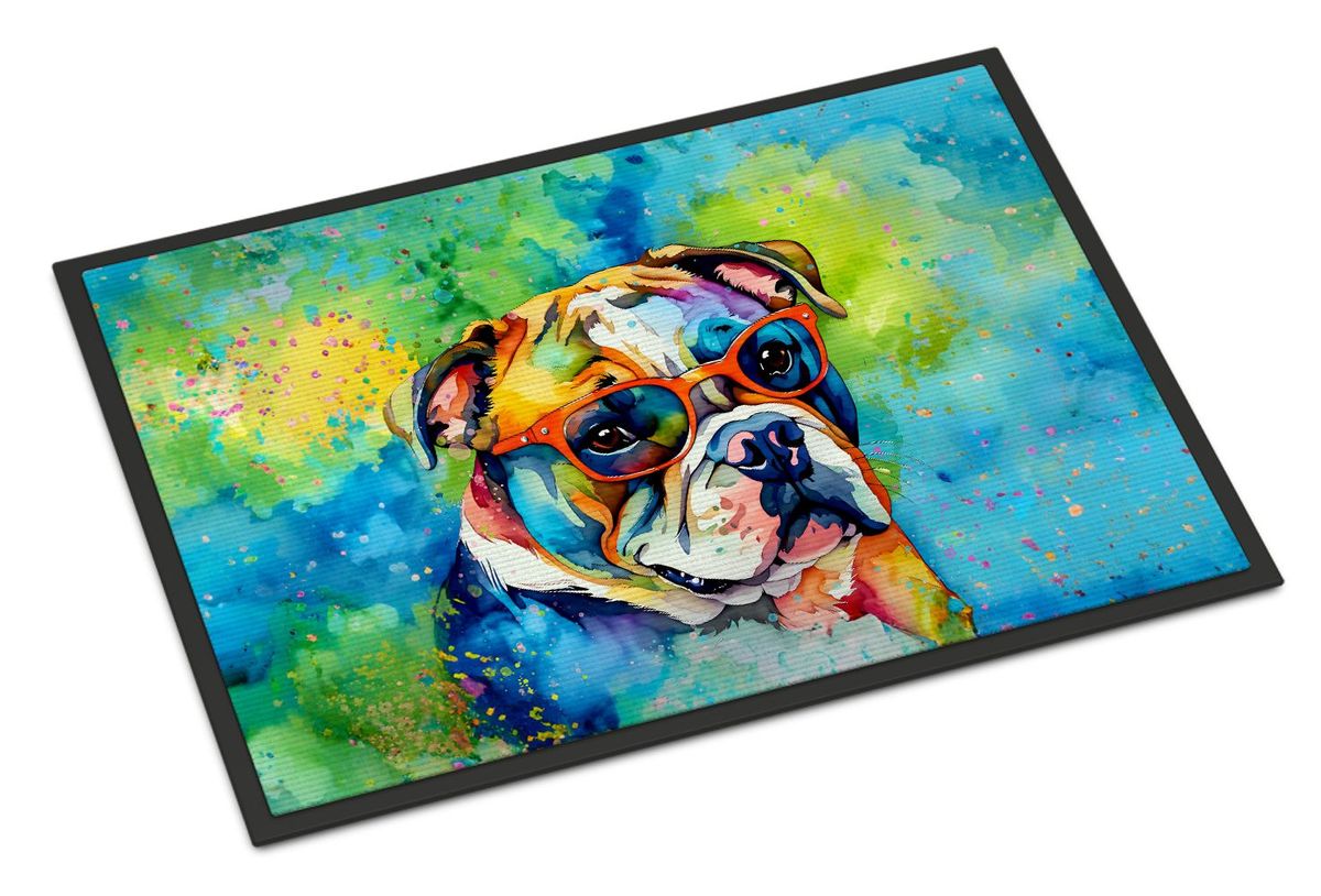 English Bulldog Hippie Dawg Doormat Front Door Mat Indoor Outdoor Rugs For Entryway, Non Slip Washable Low Pile, 24H X 36W_maomaolike.com