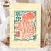 Octopus Themed Painting Poster, Vintage Block Print Style Coral-red Octopus Poster, Artistic Oriental-inspired Wall Decor Suitable For Living Room_maomaolike.com