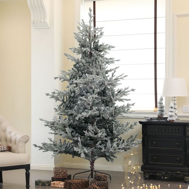 7.5ft Nordic Pine Artificial Christmas Tree With 1218 Snow Flocked Tips, Foldable Metal Stand, Easy Assembly, Hinged Xmas Tree For Home Office Holiday_maomaolike.com