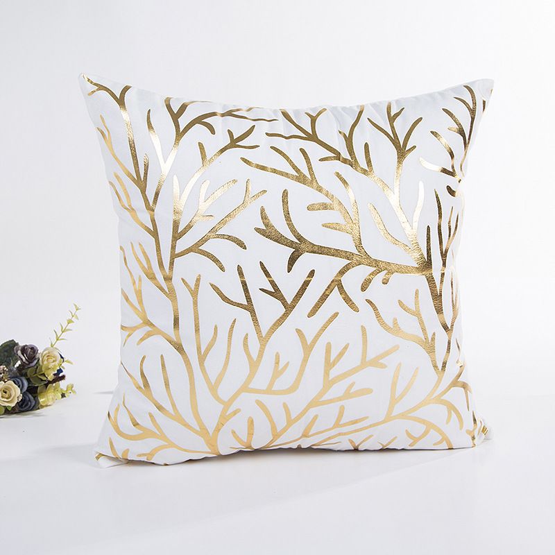Home Textile Gold Stamped Pillowcase Tree Branch Flower Pattern Cushion Cover Modern Simple Core Free Pillowcase_maomaolike.com