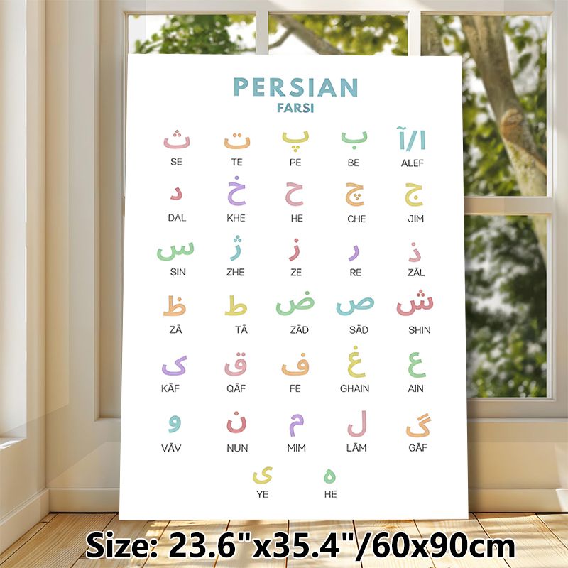 Persian Farsi Alphabet Painting Poster, Soft Pastel Colored Educational Poster, Clear Letter Reference To Learn Persian Script, Suitable For Language_maomaolike.com