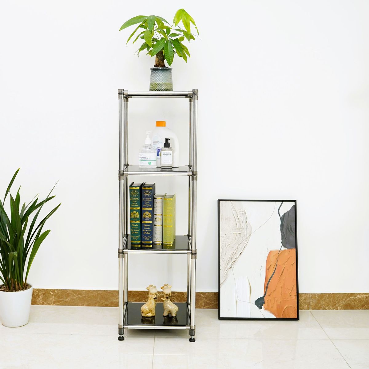 Korean Black 4-Tier Heavy Duty Stainless Steel Storage Shelving Unit, 100lbs/shelf (49"H X 14.9"W X 13.7"D) For Indoor/Outdoor Organization , Modular Rack, Extremely Durabl_maomaolike.com
