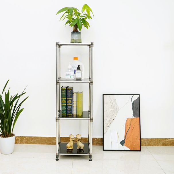 Korean Black 4-Tier Heavy Duty Stainless Steel Storage Shelving Unit, 100lbs/shelf (49"H X 14.9"W X 13.7"D) For Indoor/Outdoor Organization , Modular Rack, Extremely Durabl_maomaolike.com